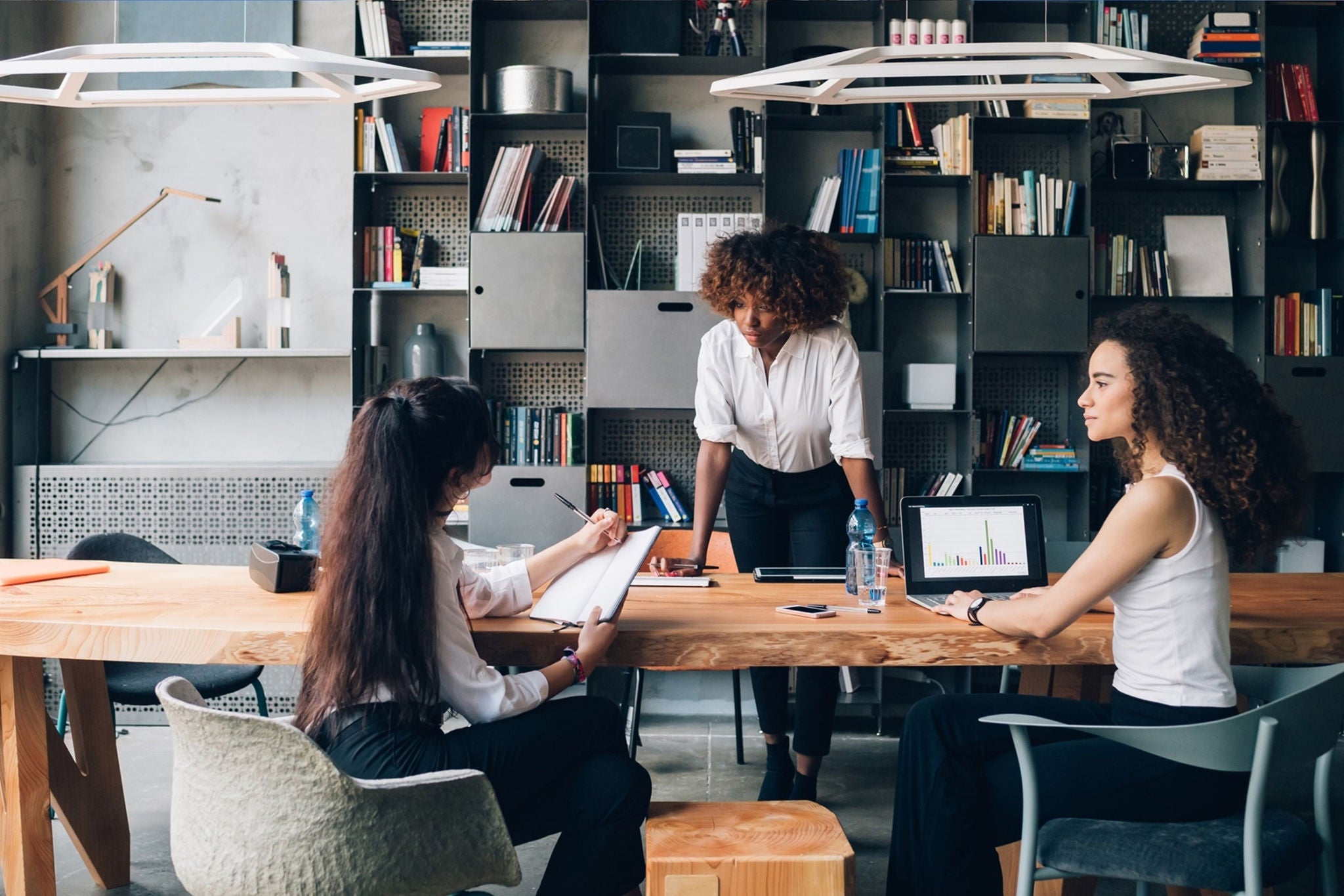 Three women at conference table