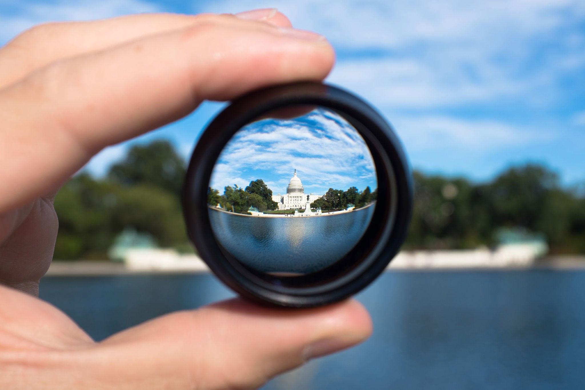 View of the US Capitol in Washington DC through a lens