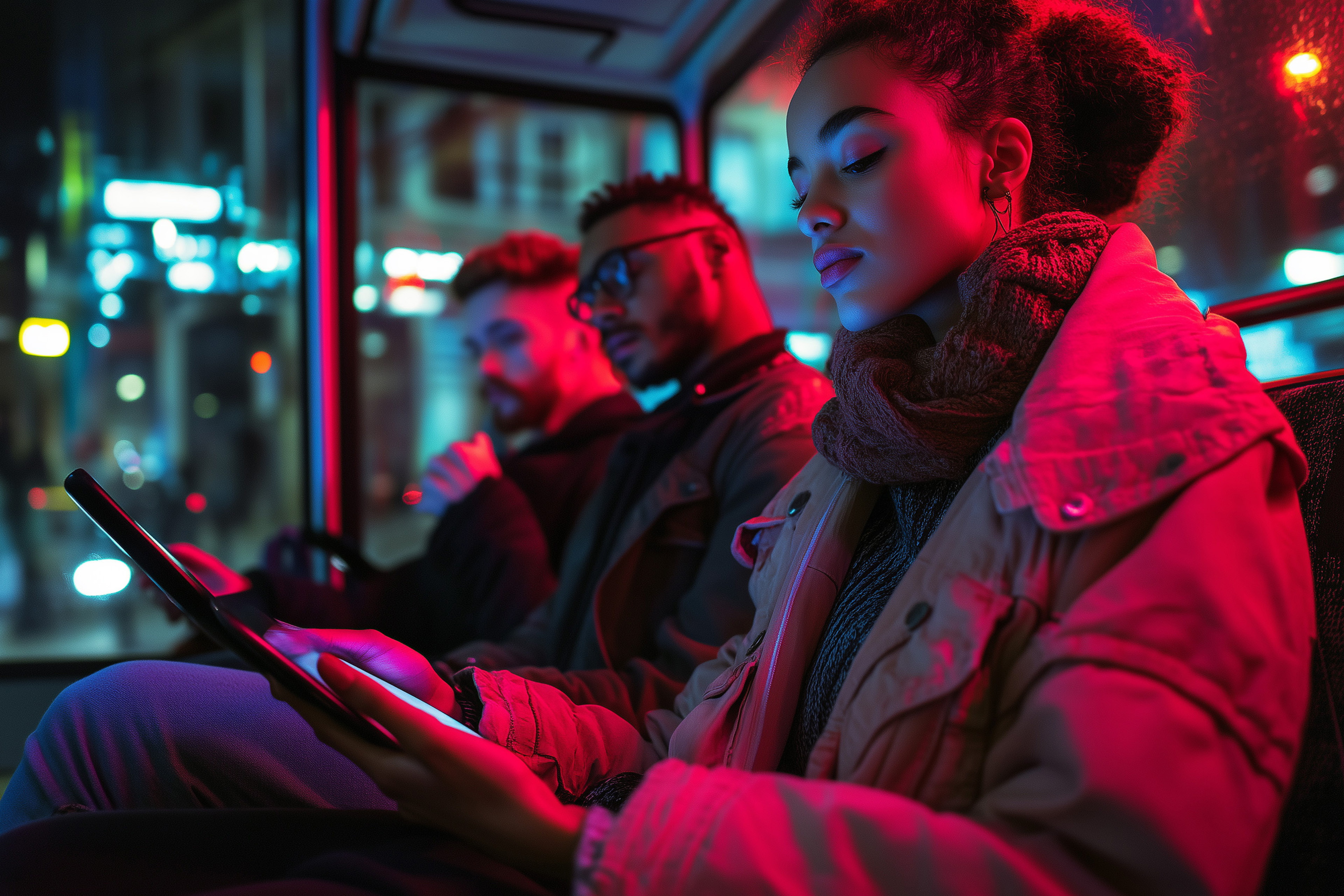 Young adults using smartphones in candid evening