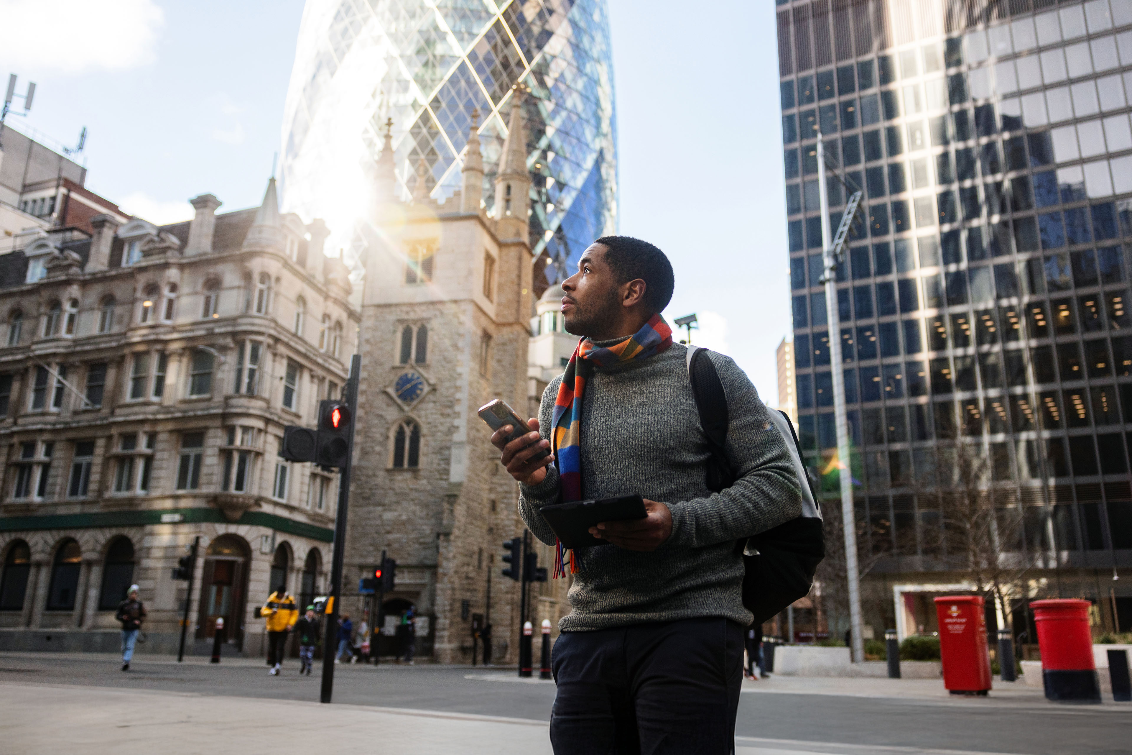 Man Admiring The Streets of London on A Sunny Day